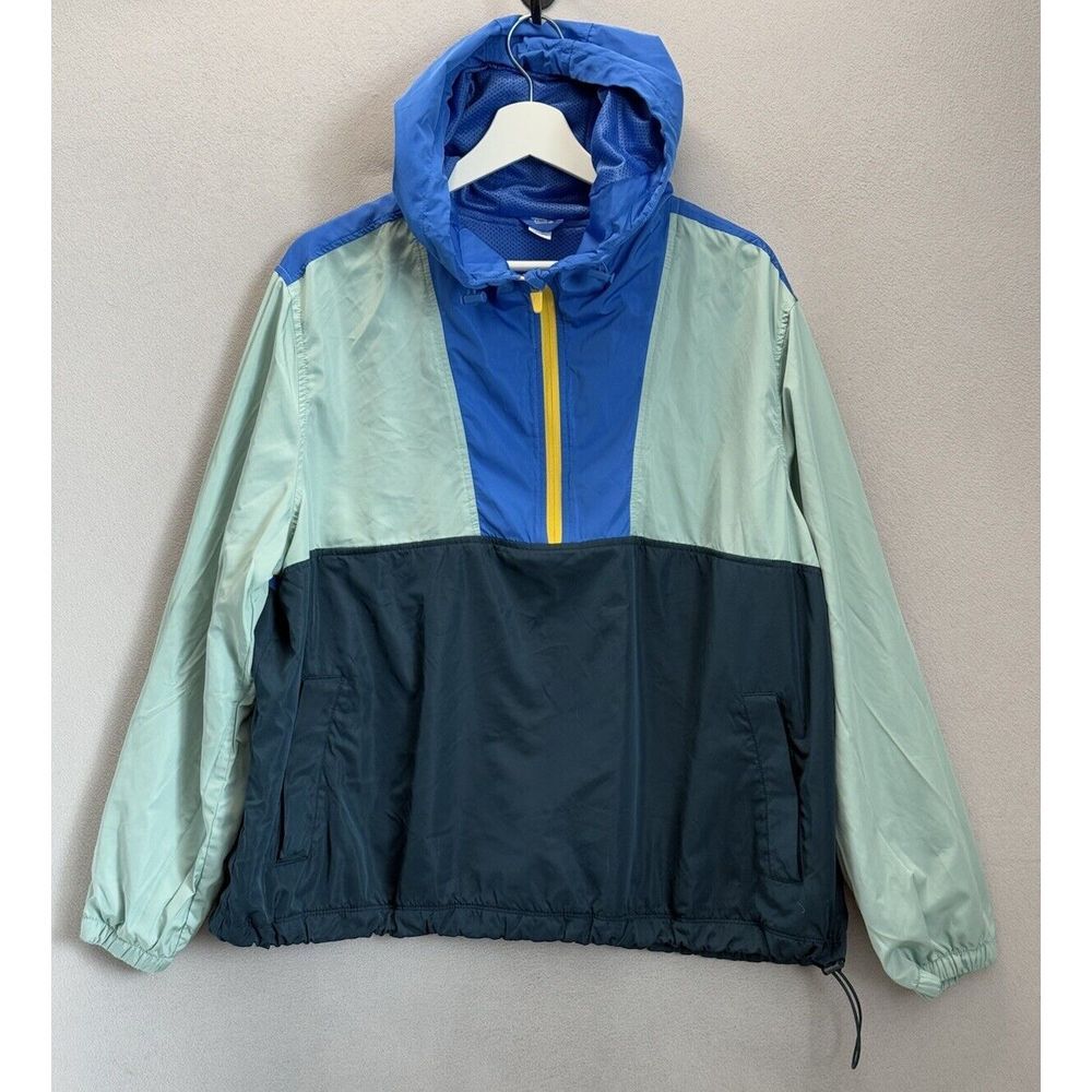 Old Navy Active Windbreaker Adult XL Green Blue Jacket Retro Colorblock Half Zip